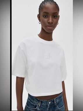 Anine Bing White Cotton Embroidered Logo T-Shirt